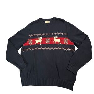 Dockers Christmas Sweater Mens XL Blue Nordic Reindeer Knit Sweatshirt Holiday
